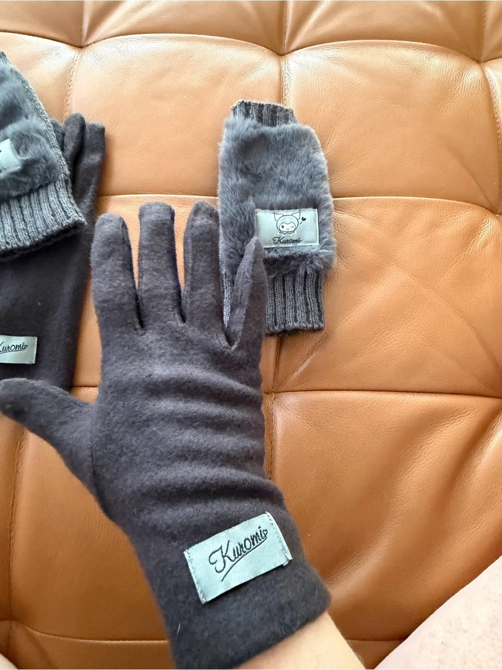 Original Sanrio Kuromi Convertible Fingerless Gloves - Size: L Kids / S Adults